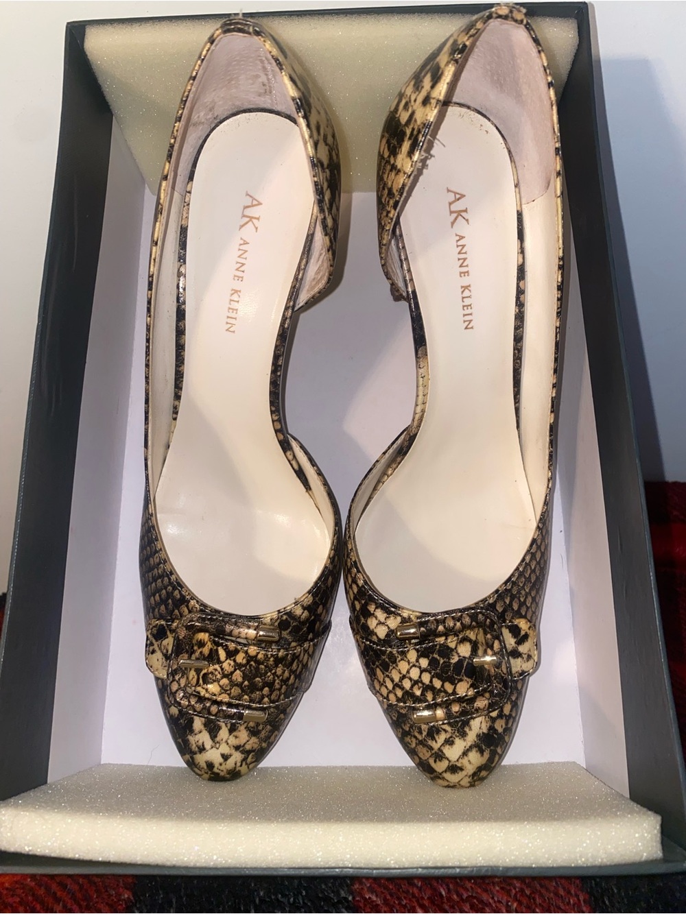 Anne Klein Snake-Print D'Orsay Pumps in Beige and Black 9 1/2